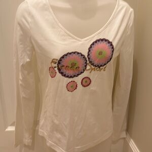 Escada Sport long sleeve tee in white color. Size medium. V neck. Soft cotton.